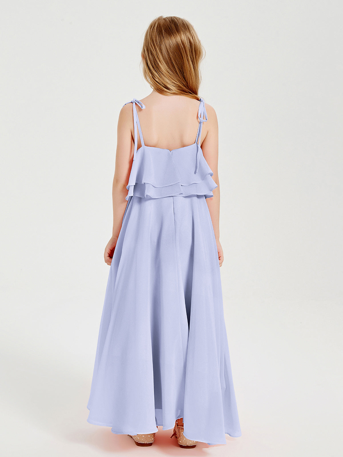 Chiffon Junior Bridesmaid Dresses Long Cascading Skirt Lavender